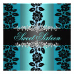 Blue & Black Rose Sweet 16 Birthday Invite