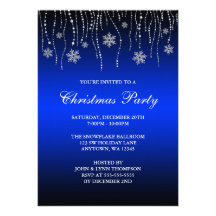 Blue Black Sparkle Snowflakes Christmas Party Personalized Invitations