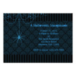 Blue & Black Spider Damask Halloween Invitations