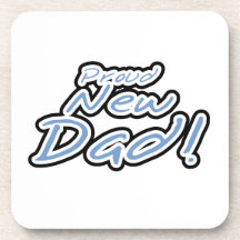 Blue/Black Text Proud New Dad Gifts Coasters