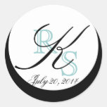 Blue Black Wedding Date Monogram K Labels Stickers