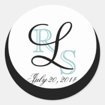 Blue Black Wedding Date Monogram L Labels Stickers
