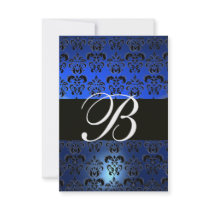 BLUE BLACK WHITE  DAMASK MONOGRAM RSVP