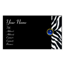 BLUE  BLACK WHITE ZEBRA FUR MONOGRAM ,Sapphire Business Card Template
