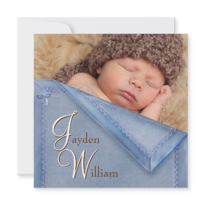 Blue Blanket Brown Boy Photo Birth Announcement by BabyCentral