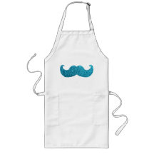 Blue Bling moustache  (Faux Glitter Graphic) Apron