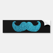 Blue Bling moustache  (Faux Glitter Graphic) Bumper Stickers