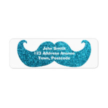 Blue Bling moustache  (Faux Glitter Graphic) Return Address Label