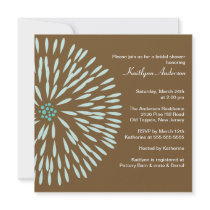 Blue Bloom on Brown Bridal Shower Invitation