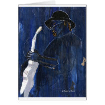 Blue Blues Guitar player painting acrylic Greeting Cards