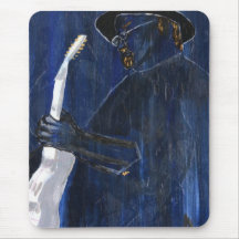 Blue Blues Guitar player painting acrylic Mouse Pads