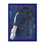 Blue Blues Guitar player painting acrylic Postcard