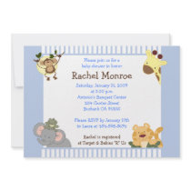 Blue Boy Jungle Safari Friends 5x7 Baby Shower Custom Invite