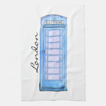Blue - British phone booth - tea-towel