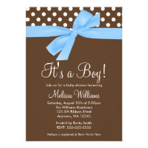 Blue Brown Bow Polka Dot Baby Shower Invitations