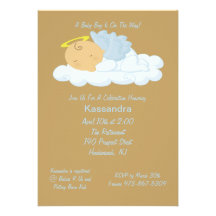 Blue Brown Boys  Angel Baby Shower Invitation