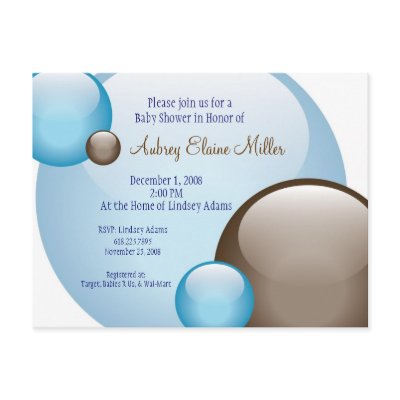 Blue & Brown Bubble Invitation Postcards by thebabystore