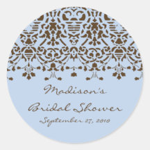 Blue & Brown Damask Bride Shower Sticker