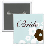 blue & brown flowers bride pin button