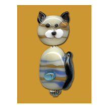 Blue Brown Glass Bead Cat Postcard