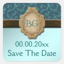 Blue brown gold lace wedding sticker