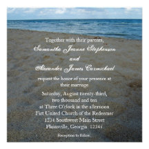 Blue+Brown Sands Beach Wedding Invitations