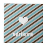Blue brown stripe heart modern display tile