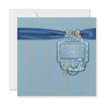 Blue Brown Vintage Baby Boy Shower Invite
