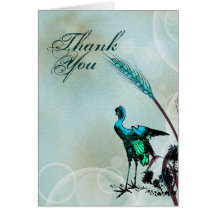 Blue brown wedding "thank you" bird swirls greeting card