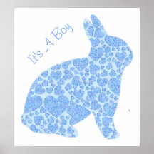 Blue Bunny It's A Boy Baby Shower Sign Game Poster