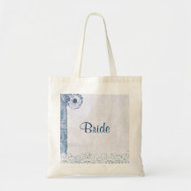 Blue burlap and country lace Bride tote Bags
