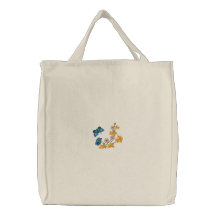 Blue Butterflies on Flowers Emboirdered Bag