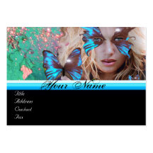 BLUE BUTTERFLY BEAUTY MAKEUP ARTIST monogram green Business Cards