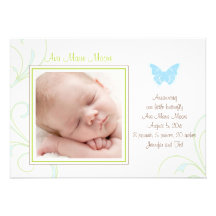 Blue Butterfly Birth Announcement