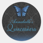 Blue Butterfly & Damask Quinceañera Sticker