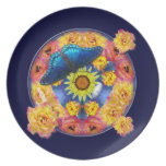 Blue Butterfly floral kaleidoscope mandela Party Plates