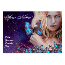 BLUE BUTTERFLY HAIR BEAUTY MAKEUP ARTIST monogram Business Card Template