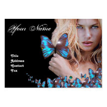BLUE BUTTERFLY HAIR BEAUTY MAKEUP ARTIST monogram Business Card Template