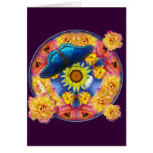 Blue Butterfly Kaleidoscope floral mandela Cards
