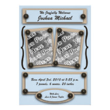 Blue Buttons & Brackets Birth Announcement
