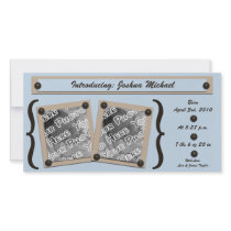 Blue Buttons & Brackets Birth Announcement
