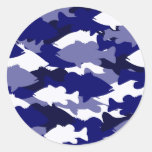 Blue Camo Bass Fishing Round Stickers