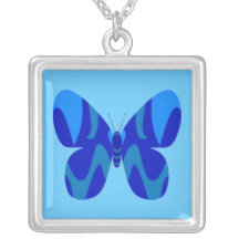 Blue Camo Butterfly Square Necklace