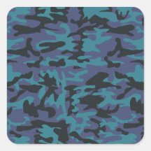 Blue camo pattern square stickers