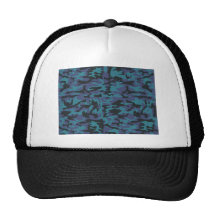 Blue camo pattern trucker hat