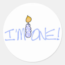 Blue Candle I'm One Birthday Round Sticker