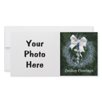 Blue Candle Wreath Holiday Photo Card