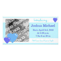 Blue Candy Hearts Birth Announcement Picture Card