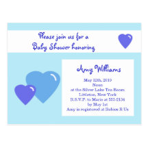 Blue Candy Hearts Postcard Shower Invitation