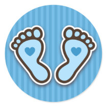 Blue cartoon baby feet with hearts stickers